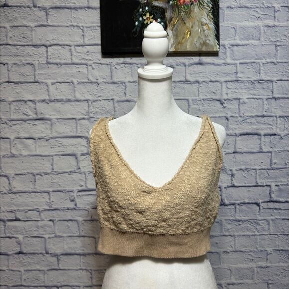 Free People Beach Comfy Beige Crop Top Size Large - Picture 1 of 11